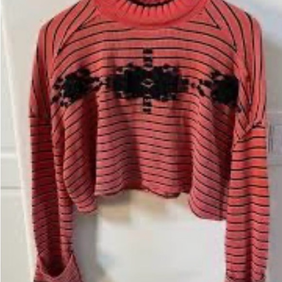 We The Free Tops - Free People "We The Free" Avalanche Striped Ribbed Cropped Oversized Tee Sz XS